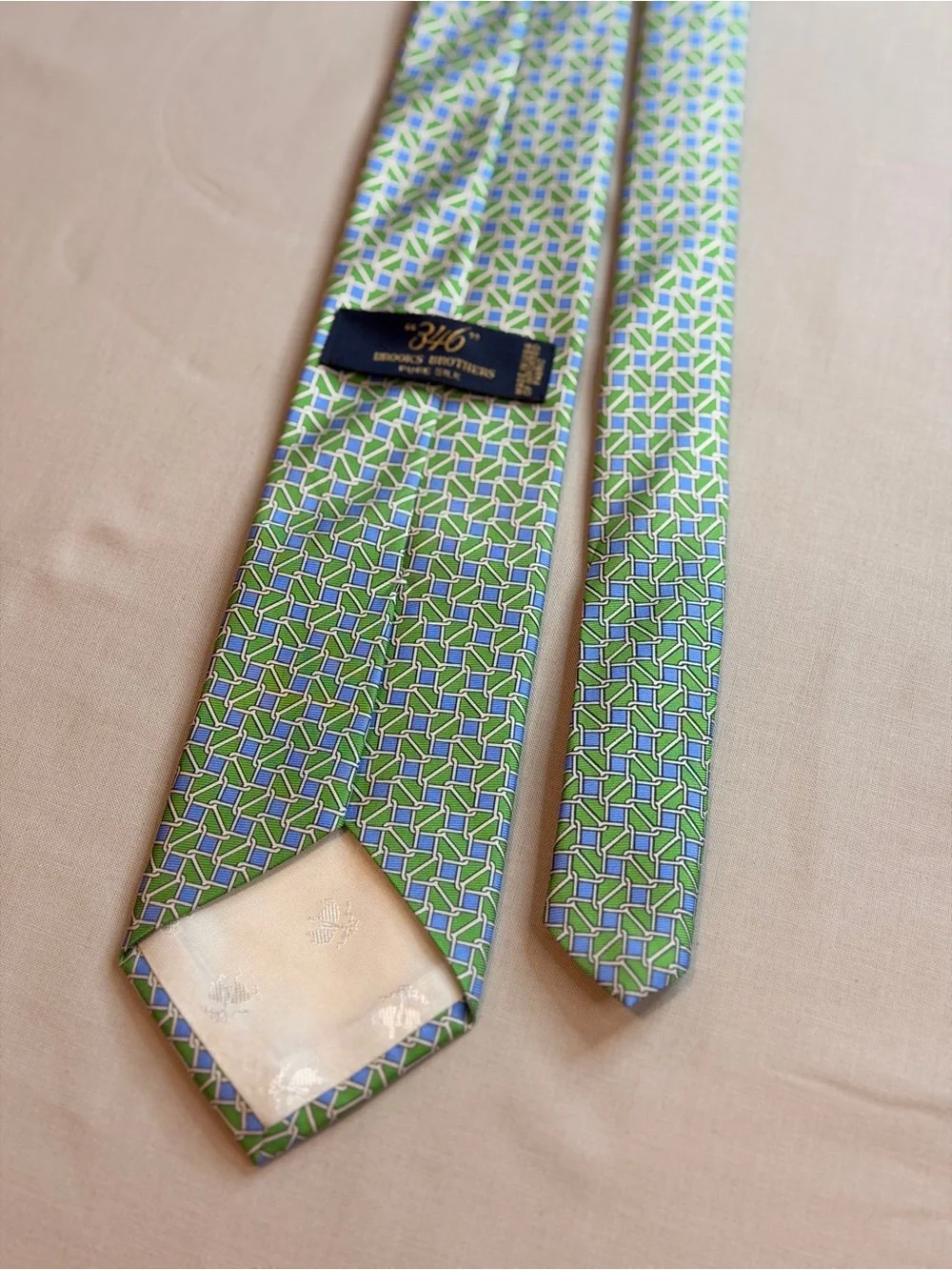 Brooks Brothers Green, Blue & White Geometric Silk Tie